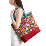 Pink Geometric Embroidered Tote - India