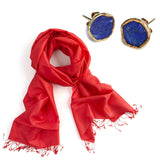 Poppy Red Silk Scarf + Gold plate Lapis Studs - Afghanistan